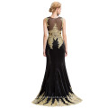 Grace Karin 2016 New Sleeveless Golden Appliques Long Black Evening Dress Últimos projetos de vestidos de festa GK000026-1